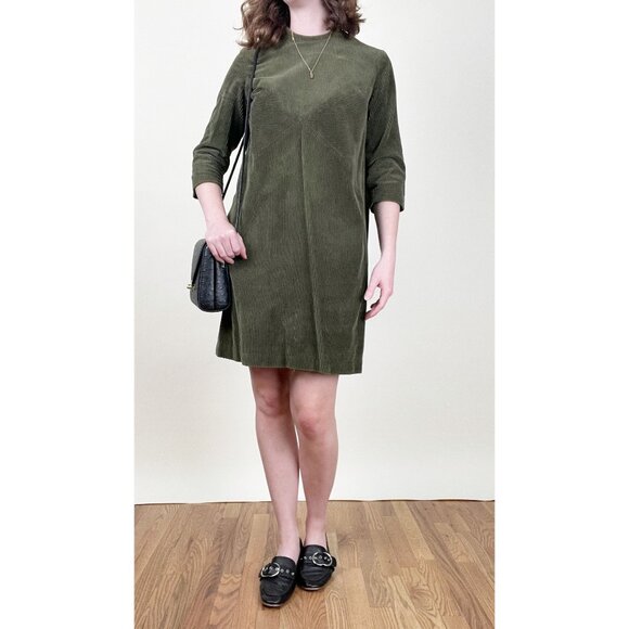 Vintage 60s 70s Corduroy Mini Dress Shift Handmade Mod MCM Hand Sewn Maternity - Picture 1 of 9